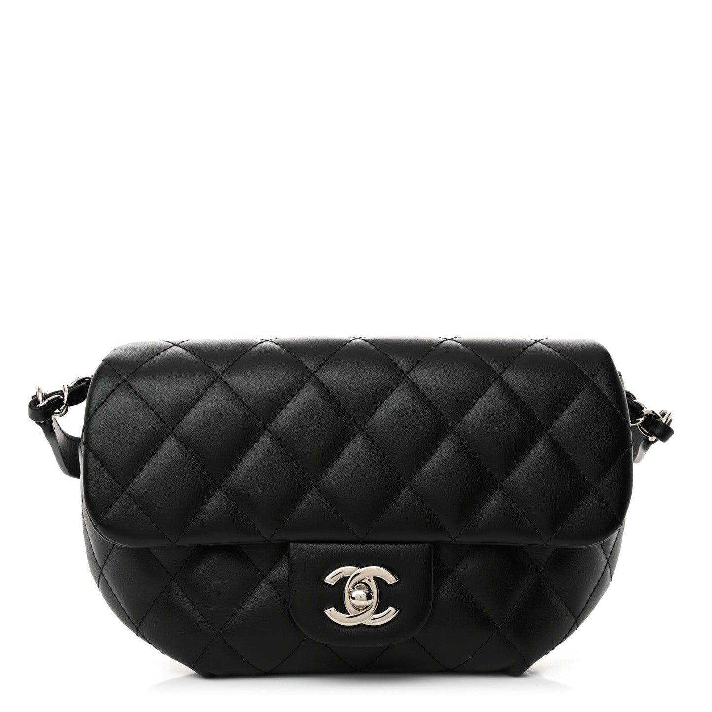 Amelia Calfskin Quilted CC Uniform Flap Belt Bag Black