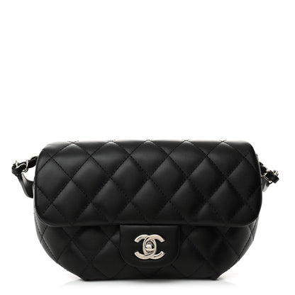 Amelia Calfskin Quilted CC Uniform Flap Belt Bag Black