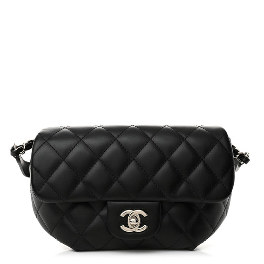 Amelia Calfskin Quilted CC Uniform Flap Belt Bag Black