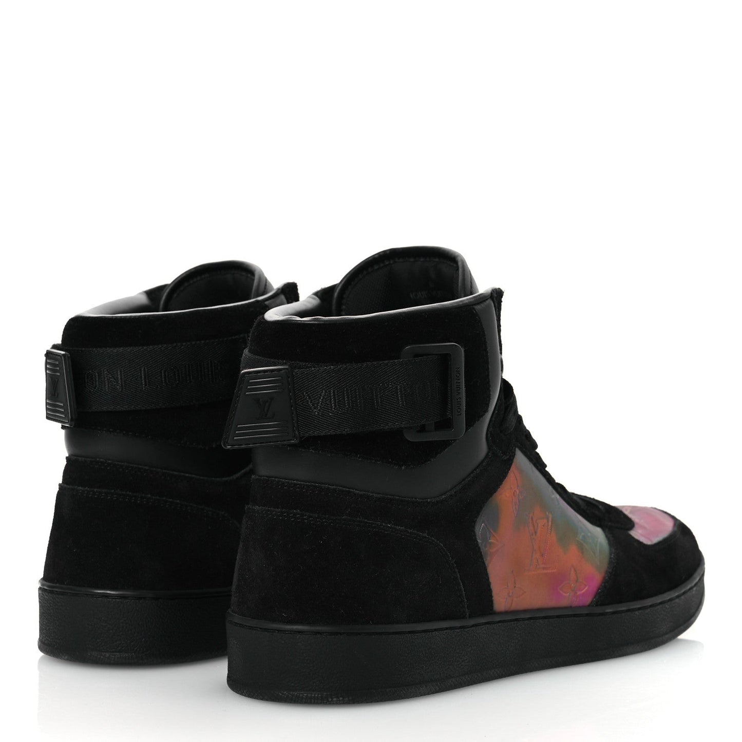 Louis Vuitton Suede Monogram Mens Rivoli High Top Sneakers Black Multicolor
