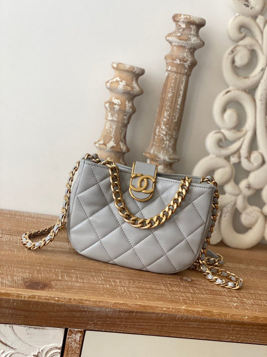 CHL - Small Hobo Bag Gold Hardware Grey For Women Handbags, Shoulder Bags 7.5in/19cm
