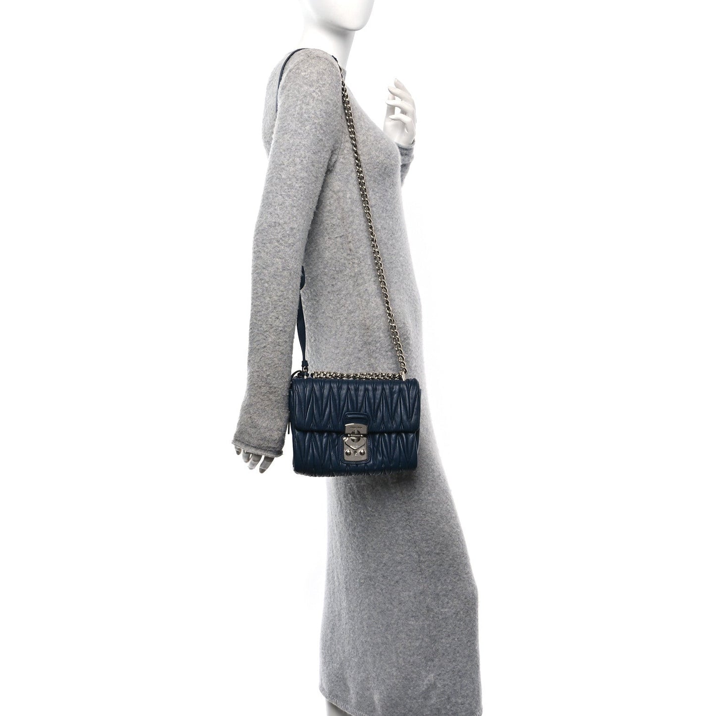 Miu Miu Nappa Matelasse Flap Bag Navy