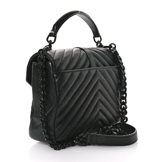 Saint Laurent Sheepskin Matelasse Chevron Monogram Monochrome Medium College Bag Black