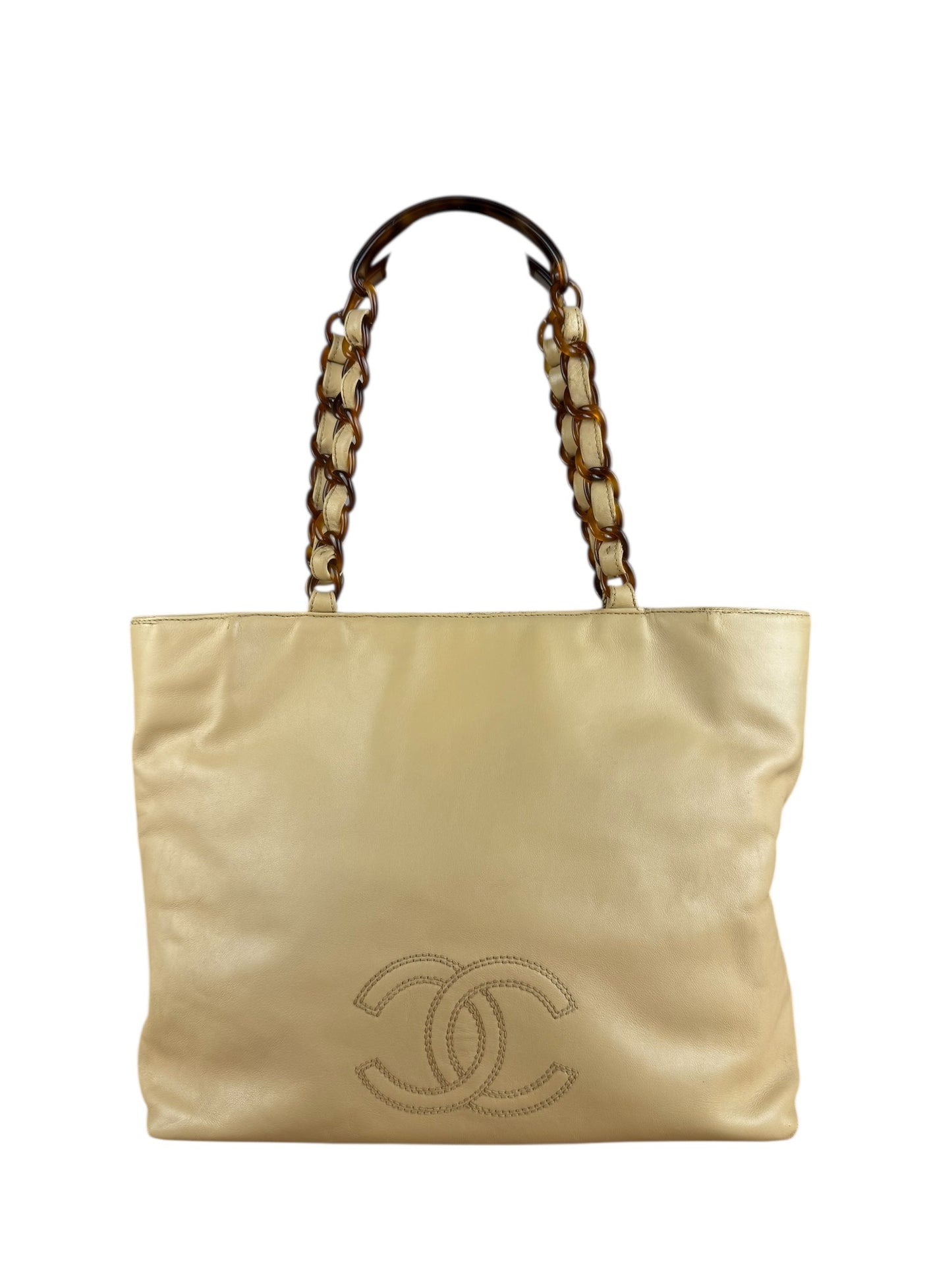 Chanel CC Beige Leather Plastic Chain Tote 1998