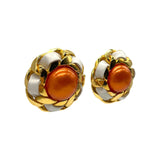 Chanel Red Orange Synthetic Pearl Leather & Chain Earrings