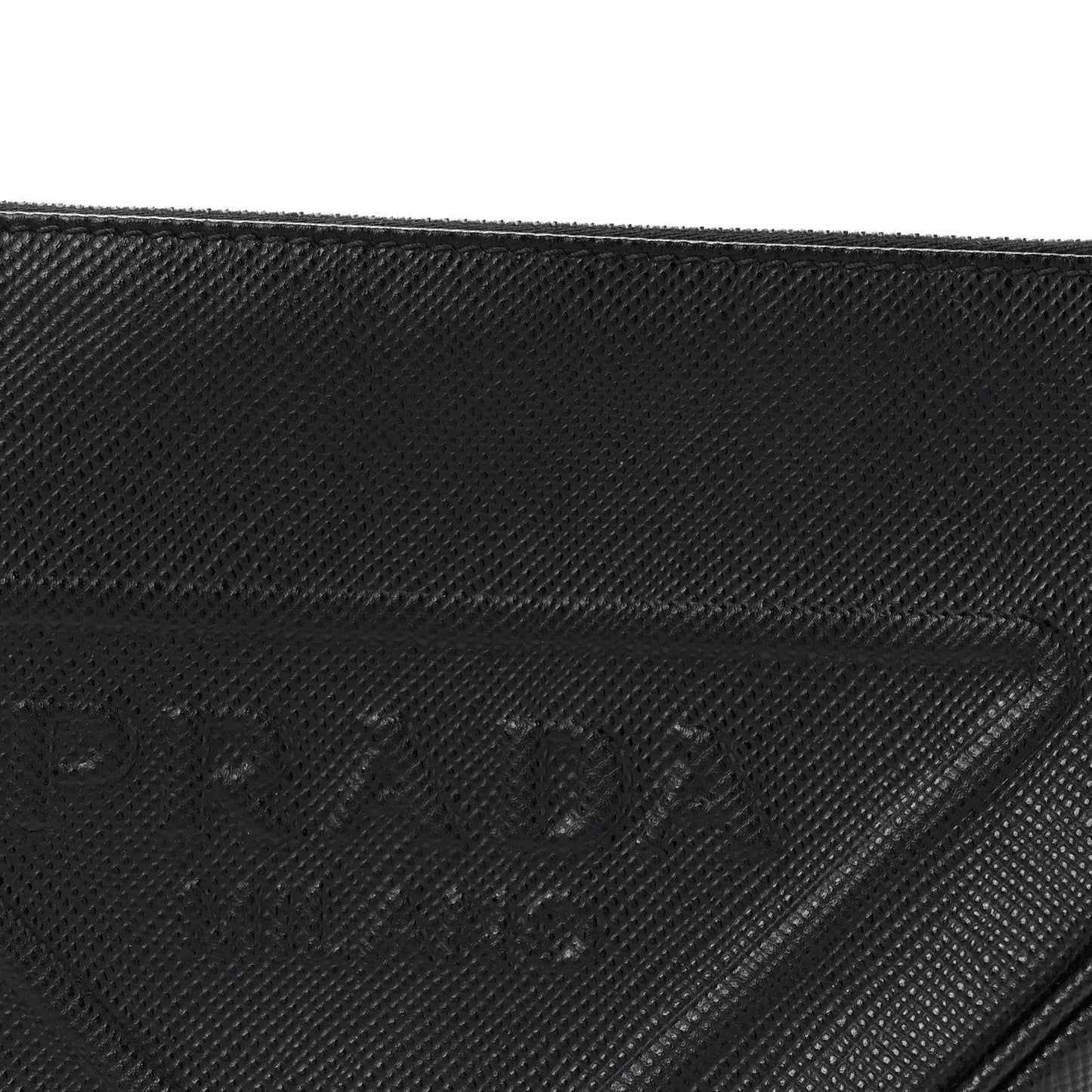 Prada Saffiano Cuir Triangle Logo Embossed Triangle Shoulder Bag Black