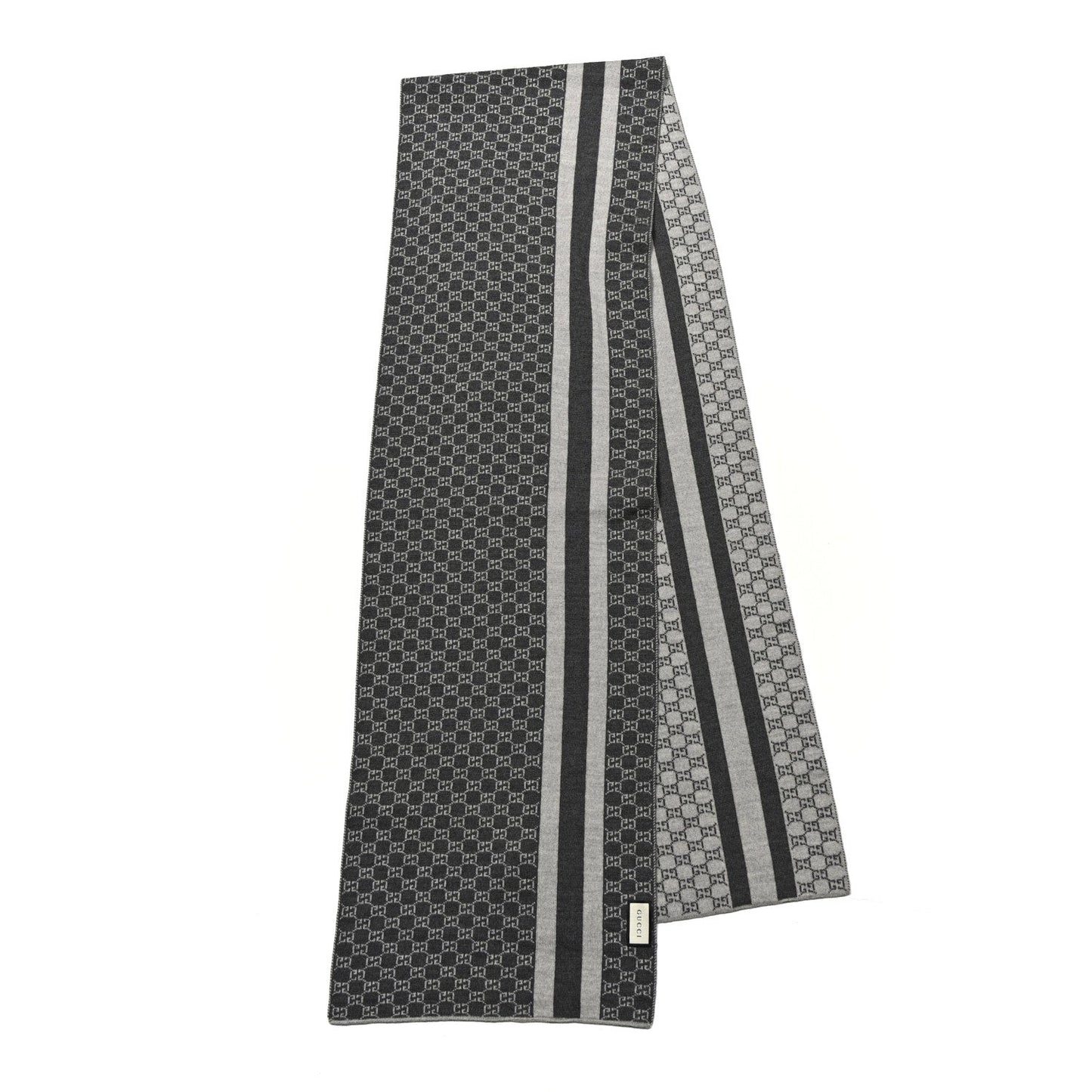 Amelia Wool Tricot GG Monogram Web New Lunicart Scarf Medium Grey