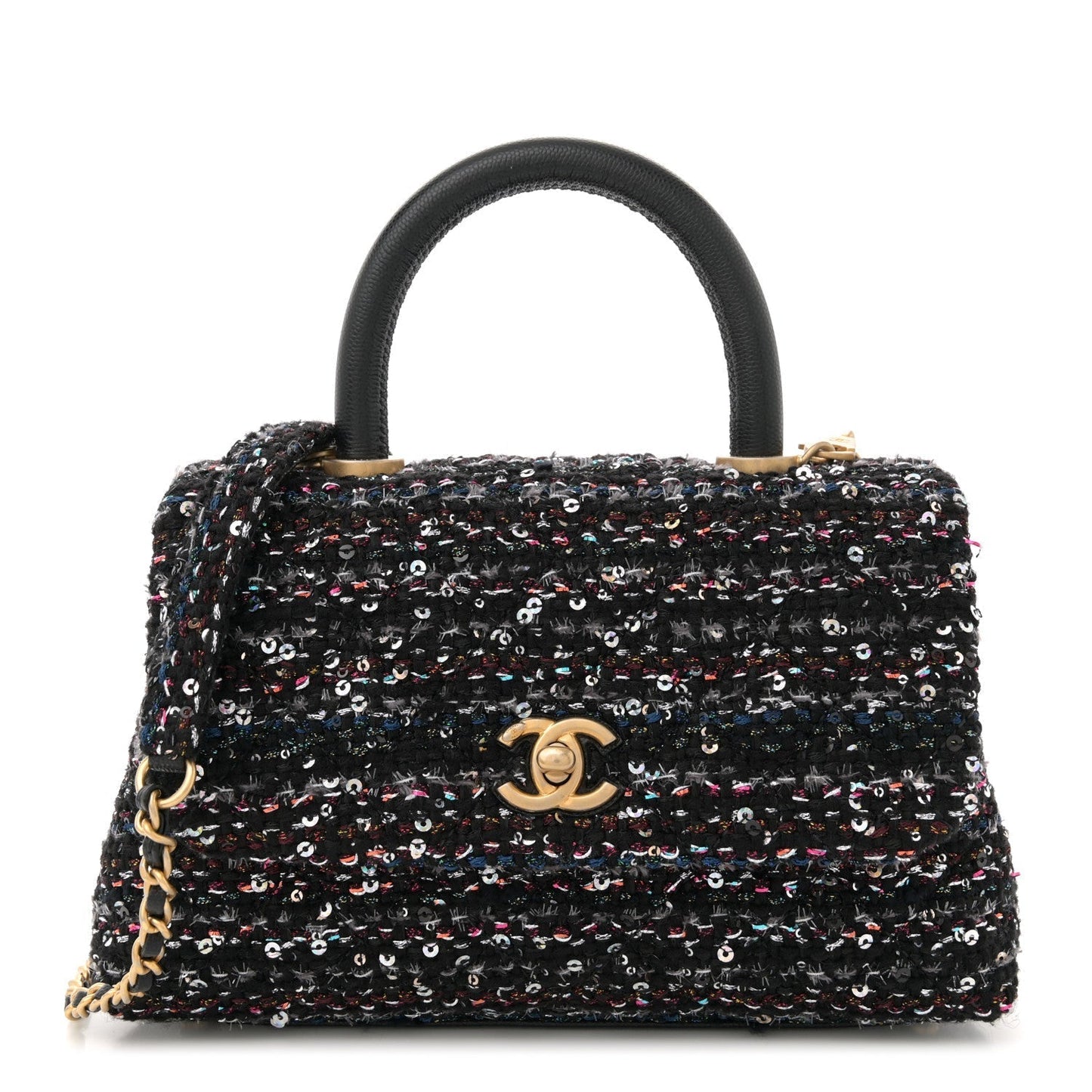 Amelia Tweed Sequin Mini Coco Handle Flap Black