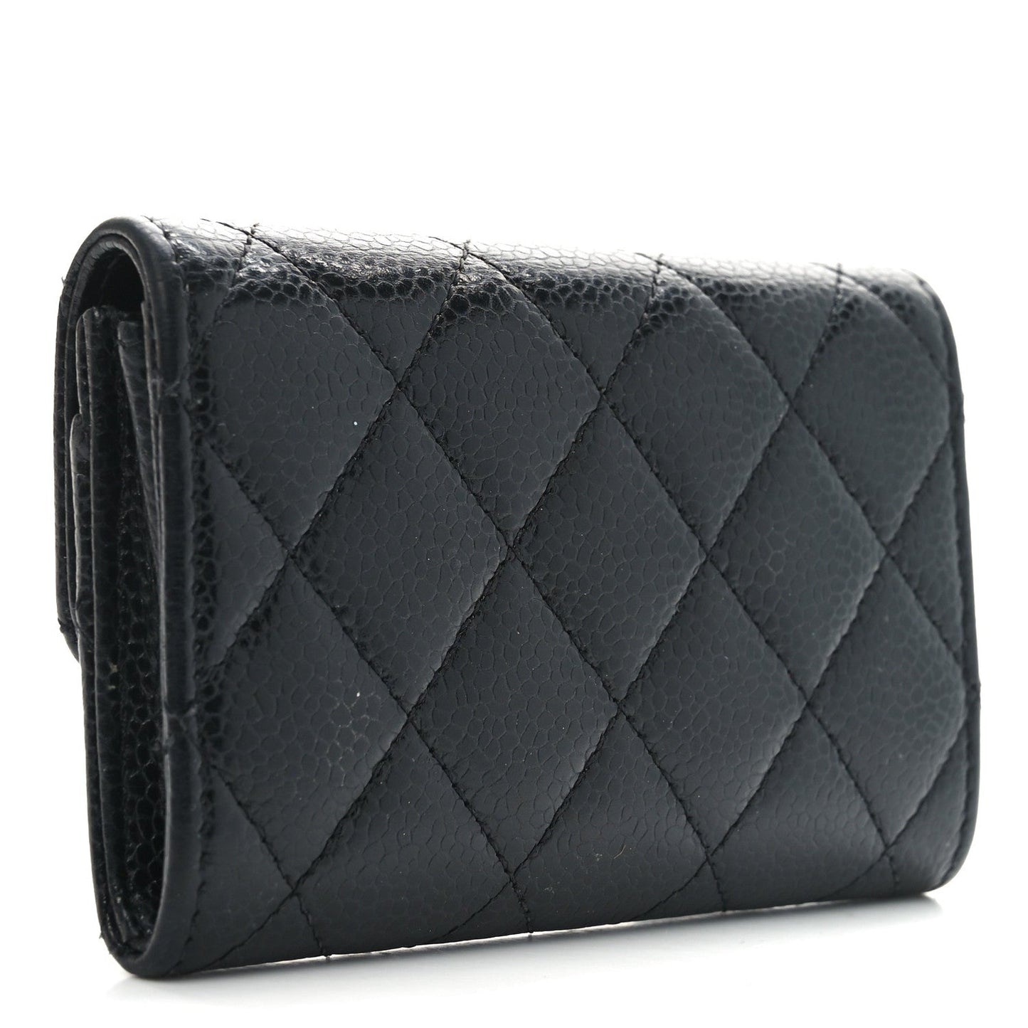 Amelia Caviar Quilted Flap Card Holder Black