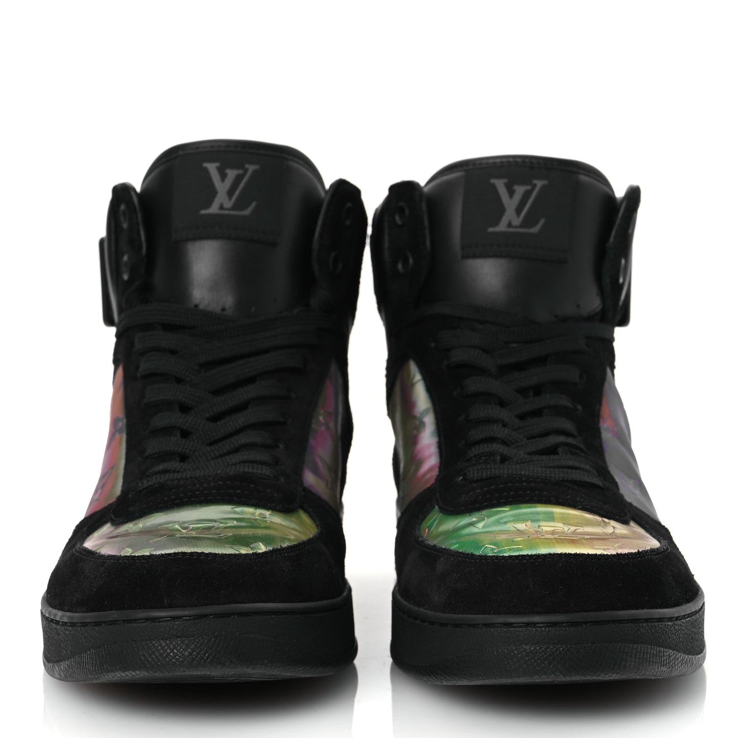 Louis Vuitton Suede Monogram Mens Rivoli High Top Sneakers Black Multicolor