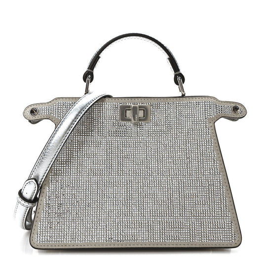 Amelia Crystal Vitello Laminato FF Petite Peekaboo I SEE U Satchel Crystal Argento
