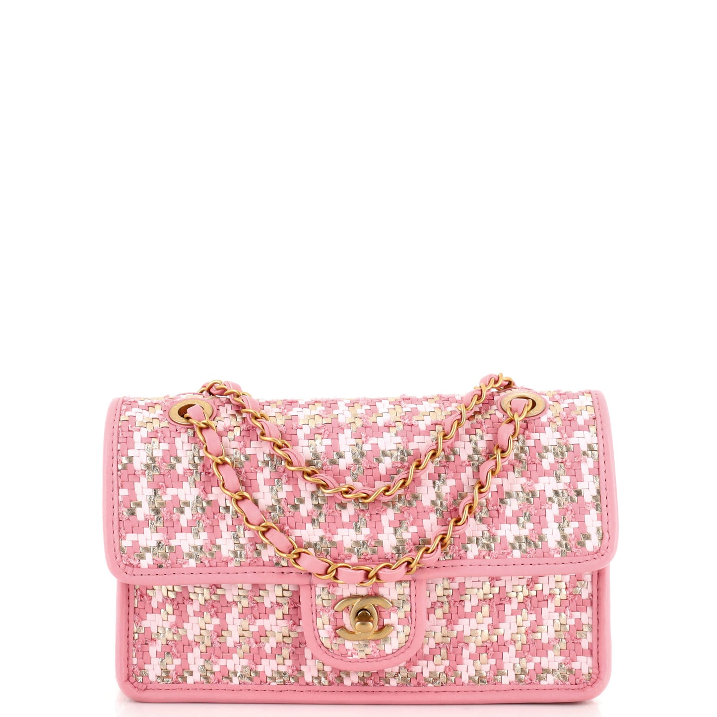 CHANEL Classic Single Flap Bag Woven Lambskin and Viscose Small
