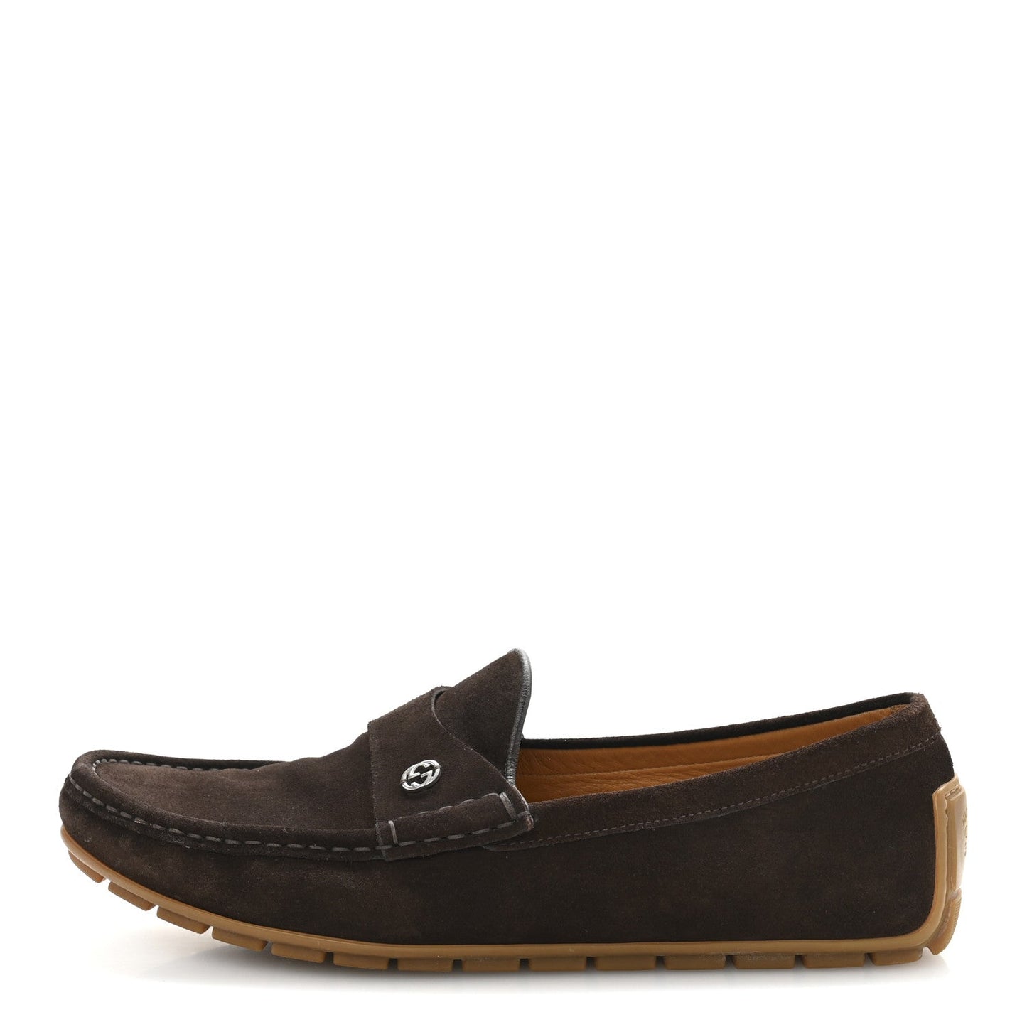 Amelia Suede Mens InterLocking G Driver Loafers 8 Cocoa