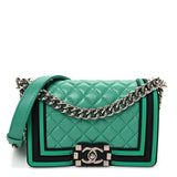 Amelia Lambskin Rubber Quilted Small Tone Boy Flap Green Black