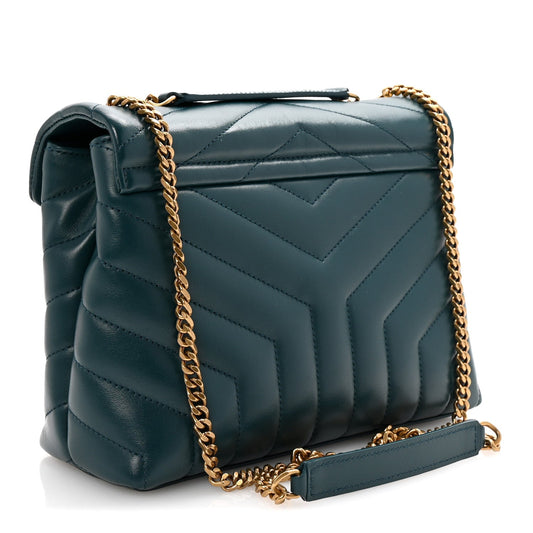 Saint Laurent Calfskin Y Quilted Monogram Small Loulou Chain Satchel Sea Turquoise