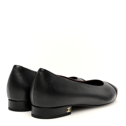 Amelia Lambskin Cap Toe CC Uniform Ballerina Flats 38.5 Black