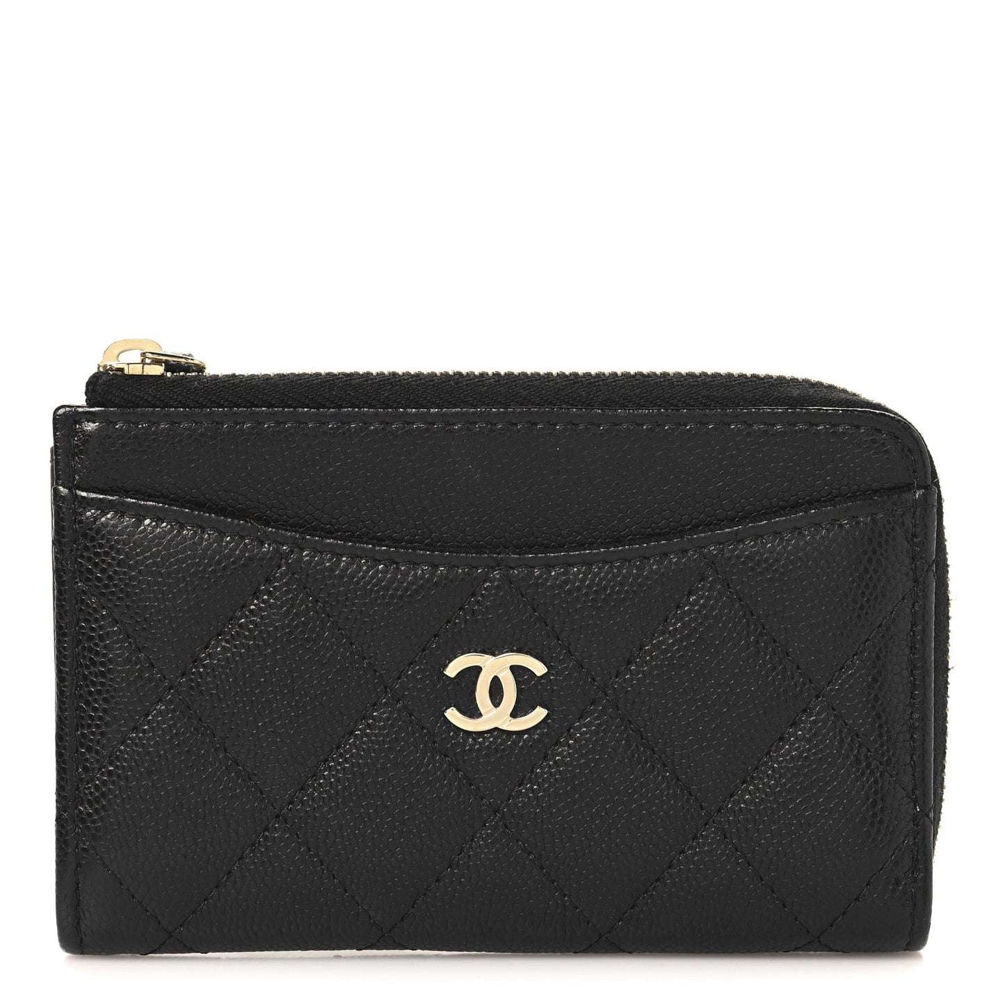Amelia Caviar Quilted CC Zip Around Card Holder Black