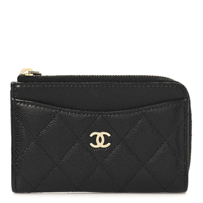Amelia Caviar Quilted CC Zip Around Card Holder Black