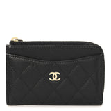 Amelia Caviar Quilted CC Zip Around Card Holder Black