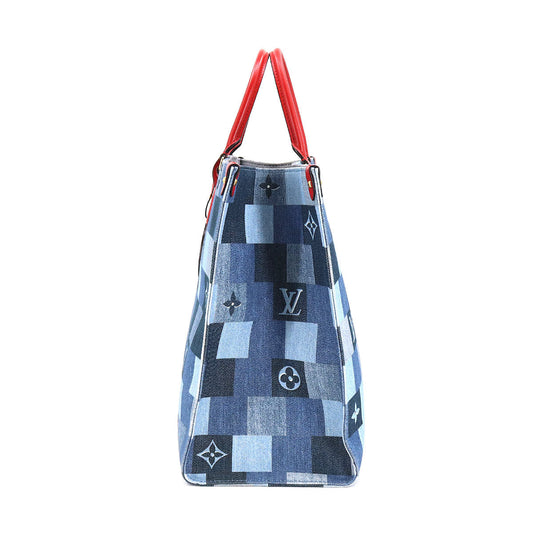 Louis Vuitton Monogram Denim Onthego GM 2way Tote Bag Blue Red