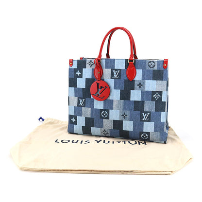 Louis Vuitton Monogram Denim Onthego GM 2way Tote Bag Blue Red