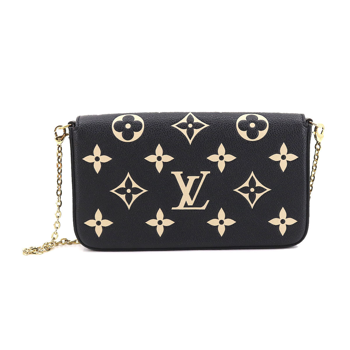 Louis Vuitton Bicolor Monogram Emplant Leather Pochette Felicie Chain Wallet Black