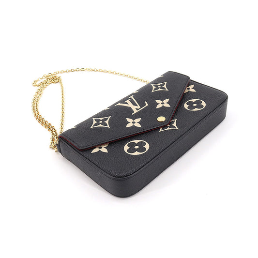 Louis Vuitton Bicolor Monogram Emplant Leather Pochette Felicie Chain Wallet Black