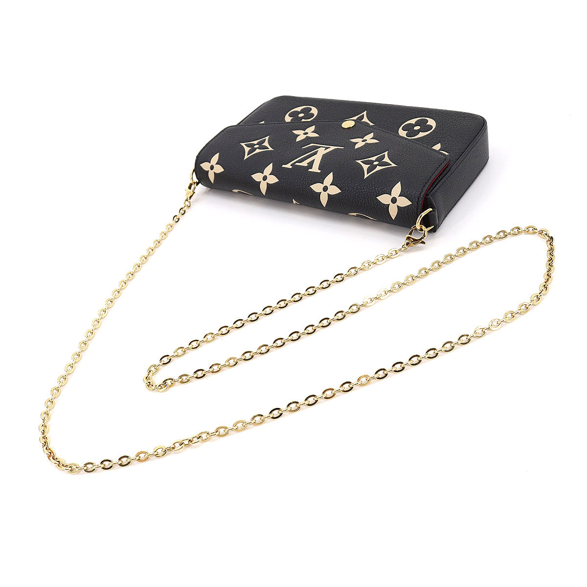 Louis Vuitton Bicolor Monogram Emplant Leather Pochette Felicie Chain Wallet Black