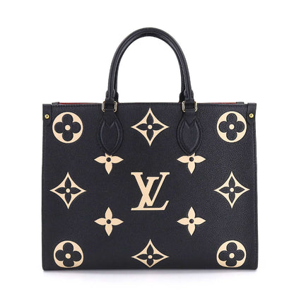 Louis Vuitton Bicolor Monogram Implant On The Go MM 2Way Tote Shoulder Bag Black Beige