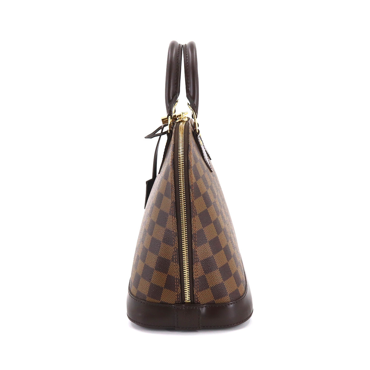 Louis Vuitton Damier Alma PM Handbag Ebene Brown Gold Metal