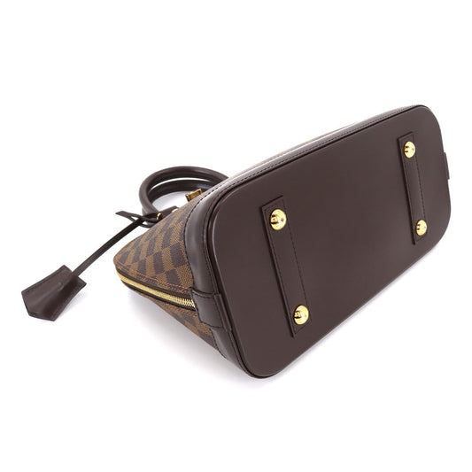 Louis Vuitton Damier Alma PM Handbag Ebene Brown Gold Metal