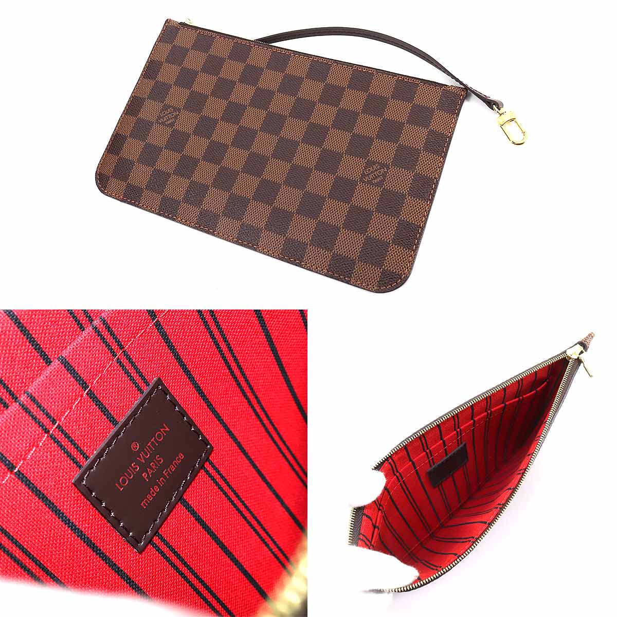 Louis Vuitton Damier Neverfull MM Tote Bag Gold Metal