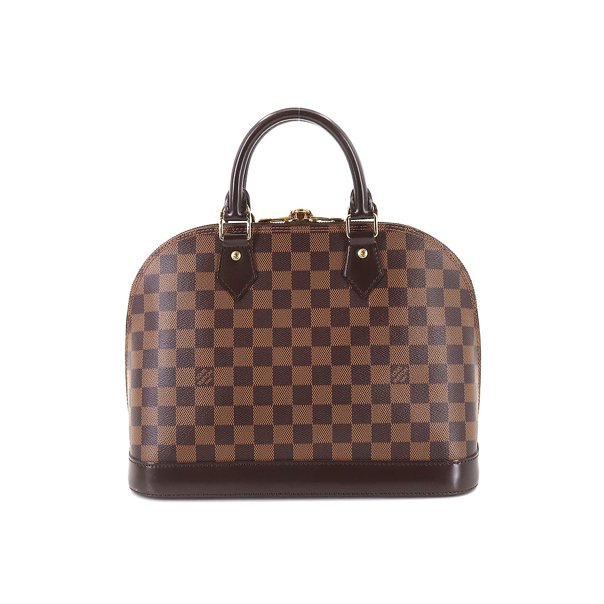 Louis Vuitton Damier Alma PM Handbag Ebene Brown Gold Metal