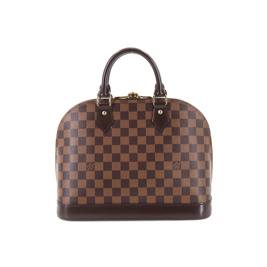 Louis Vuitton Damier Alma PM Handbag Ebene Brown Gold Metal