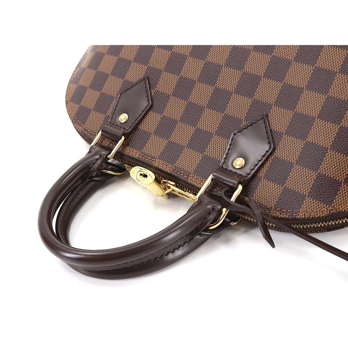 Louis Vuitton Damier Alma PM Handbag Ebene Brown Gold Metal