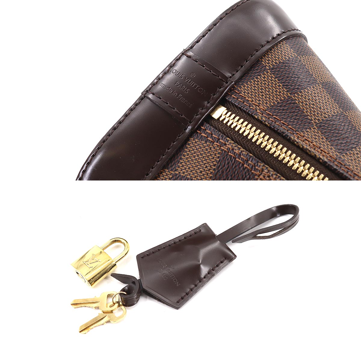 Louis Vuitton Damier Alma PM Handbag Ebene Brown Gold Metal