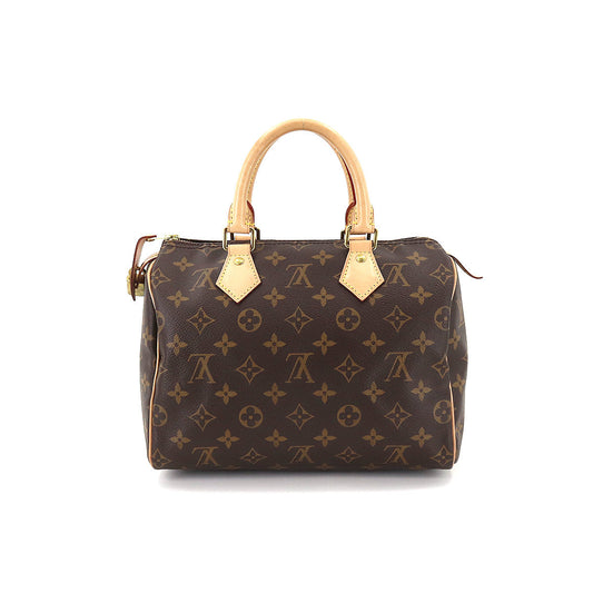 Louis Vuitton Monogram Speedy 25 Hand Bag Brown Gold Metal