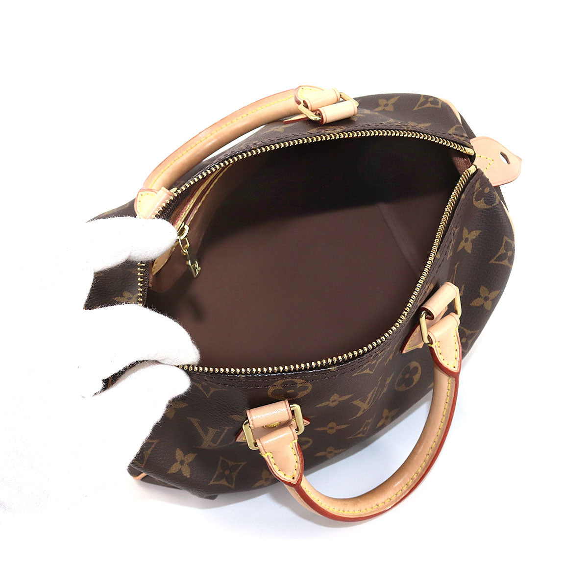 Louis Vuitton Monogram Speedy 25 Hand Bag Brown Gold Metal