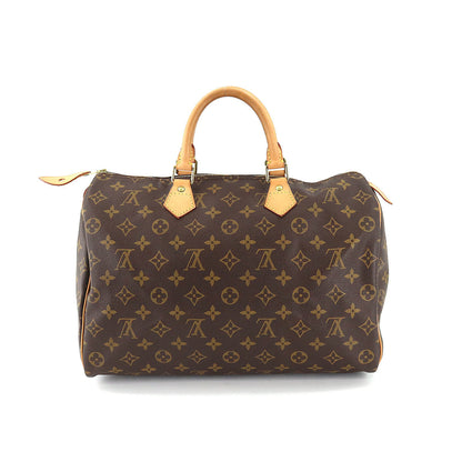 Louis Vuitton Monogram Speedy 35 Hand Bag Brown Gold Hardware