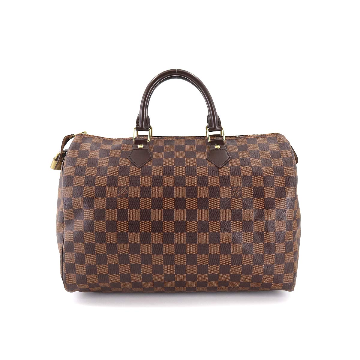 Louis Vuitton Damier Speedy 35 Hand Bag Ebene Brown Gold Metal