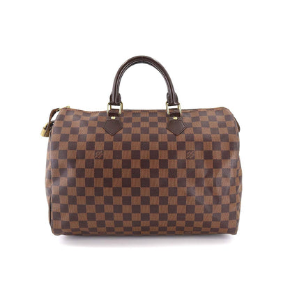 Louis Vuitton Damier Speedy 35 Hand Bag Ebene Brown Gold Metal