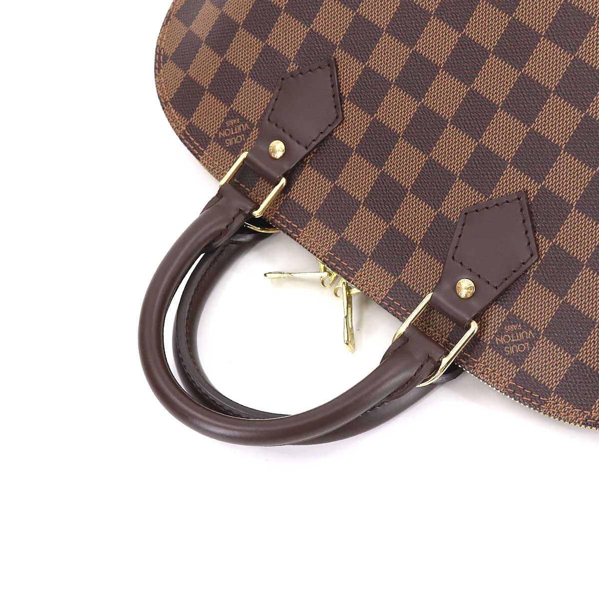 Louis Vuitton Damier Alma PM Hand Bag Ebene Brown Gold Metal