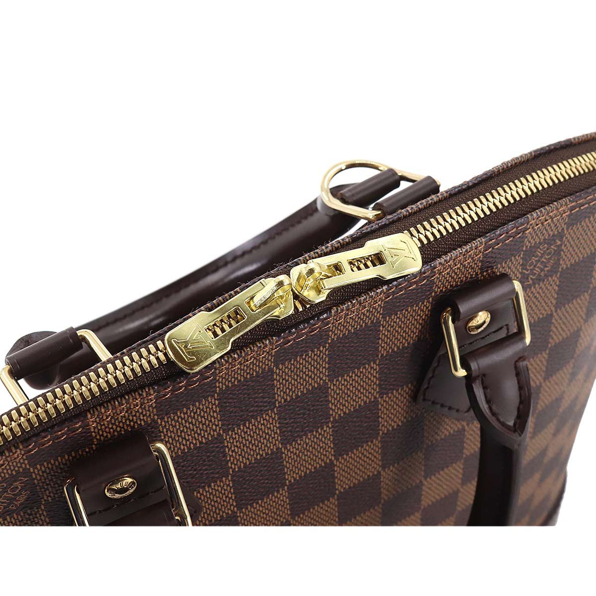 Louis Vuitton Damier Alma PM Hand Bag Ebene Brown Gold Metal