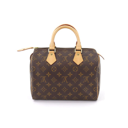 Louis Vuitton Monogram Speedy 25 Hand Bag Brown Gold Metal