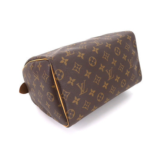 Louis Vuitton Monogram Speedy 25 Hand Bag Brown Gold Metal