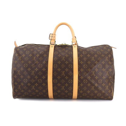 Louis Vuitton Monogram Keepall 55 Boston Bag Brown Gold Hardware