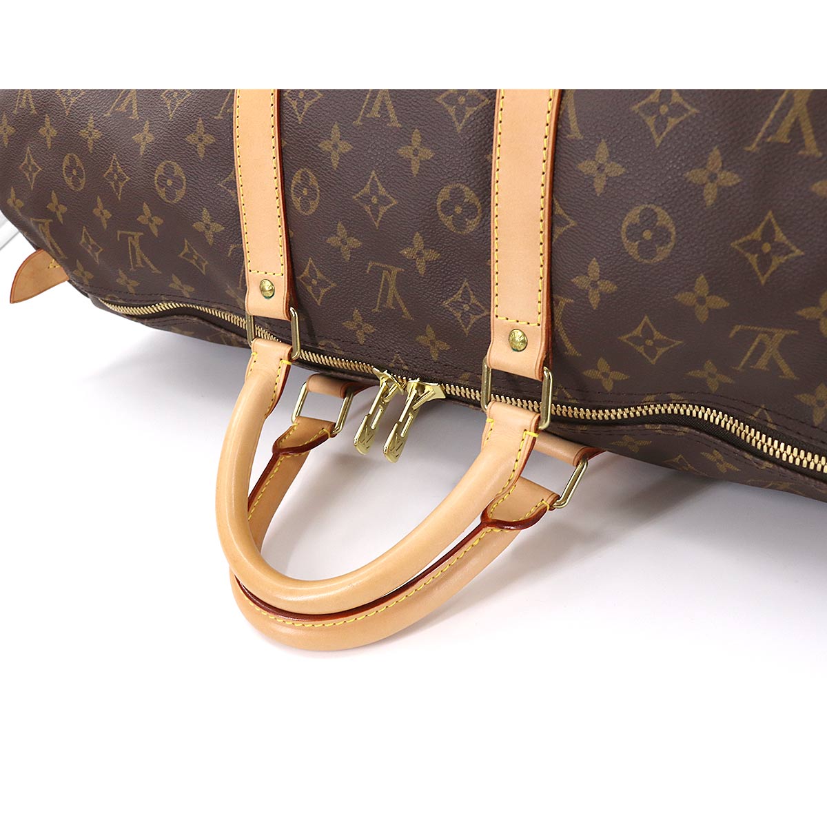Louis Vuitton Monogram Keepall 55 Boston Bag Brown Gold Hardware