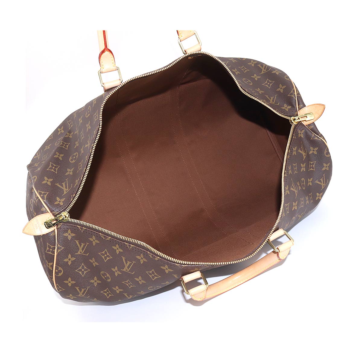 Louis Vuitton Monogram Keepall 55 Boston Bag Brown Gold Hardware