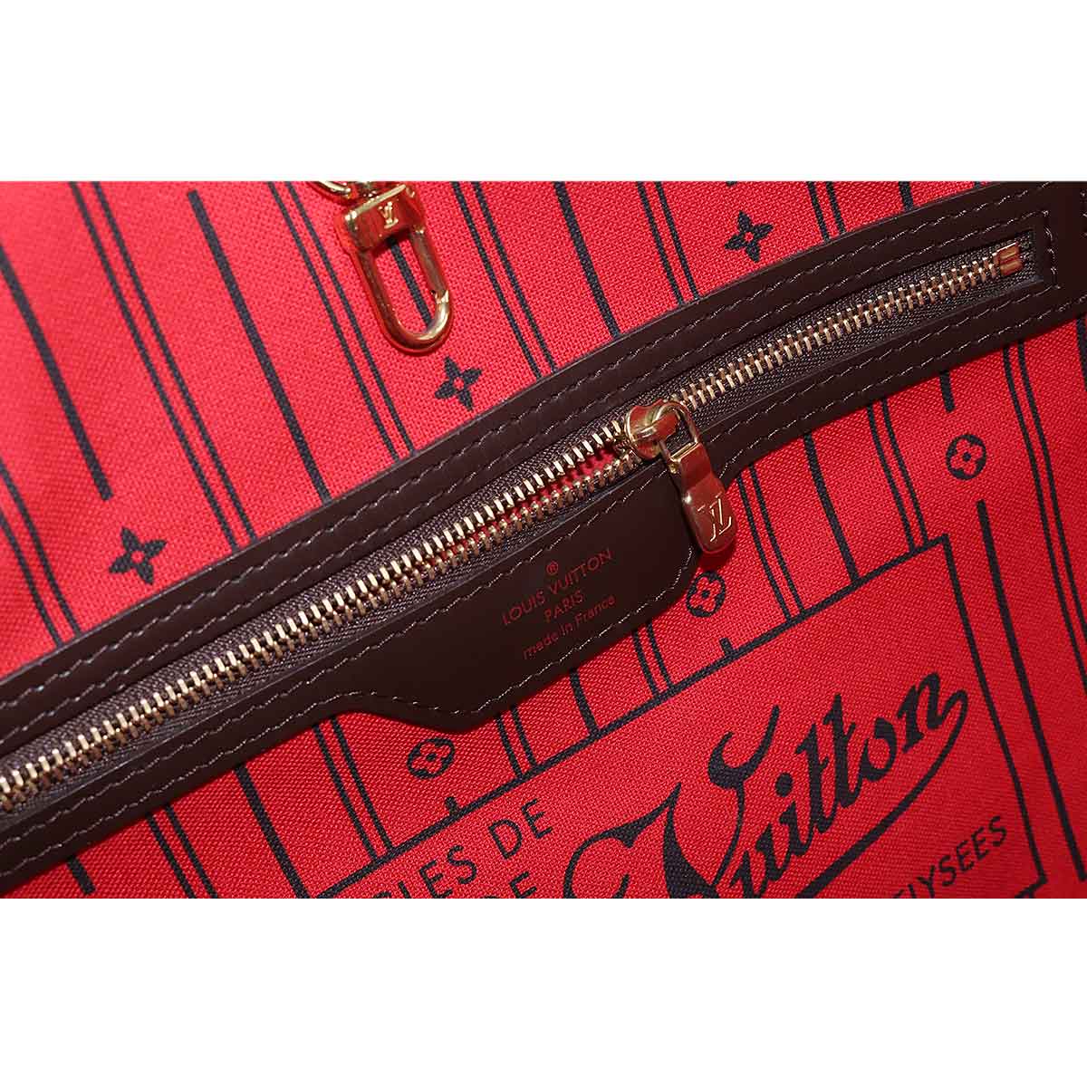 Louis Vuitton Damier Neverfull MM Tote Bag Ebene Cerise Brown