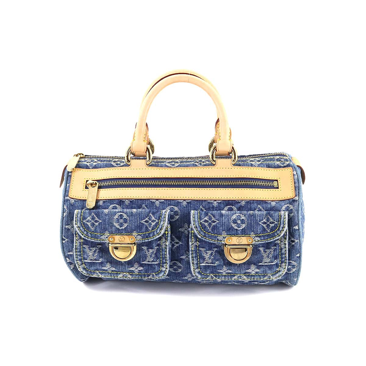 Louis Vuitton Monogram Denim Neo Speedy Hand Bag Canvas Leather Blue
